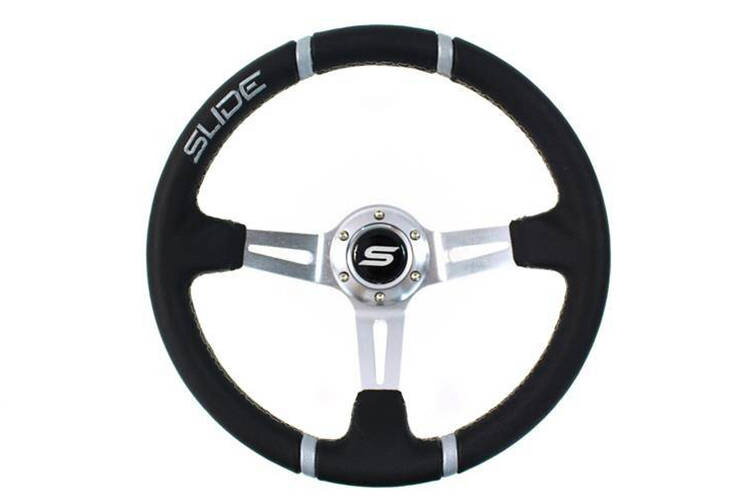 Steering wheel SLIDE 350mm offset:90mm Leather Silver Steering wheel SLIDE 350mm offset:90mm Leather Silver