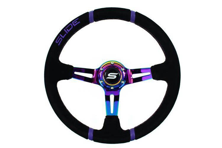 Steering wheel SLIDE 350mm offset:90mm Suede NeoChrome Steering wheel SLIDE 350mm offset:90mm Suede NeoChrome