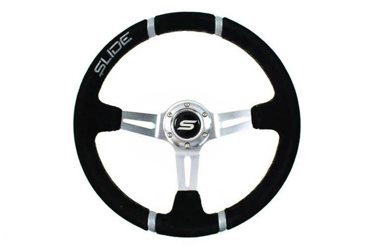 Steering wheel SLIDE 350mm offset:90mm Suede Silver Steering wheel SLIDE 350mm offset:90mm Suede Silver