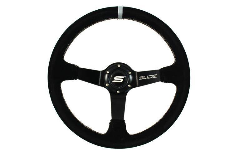 Steering wheel SLIDE 350mm offset:90mm Suede Silver Strip Steering wheel SLIDE 350mm offset:90mm Suede Silver Strip
