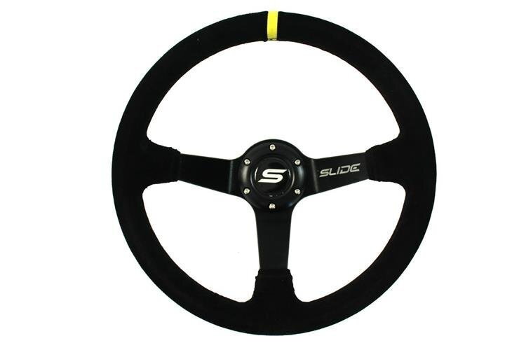 Steering wheel SLIDE 350mm offset:90mm Suede Yellow Strip Steering wheel SLIDE 350mm offset:90mm Suede Yellow Strip